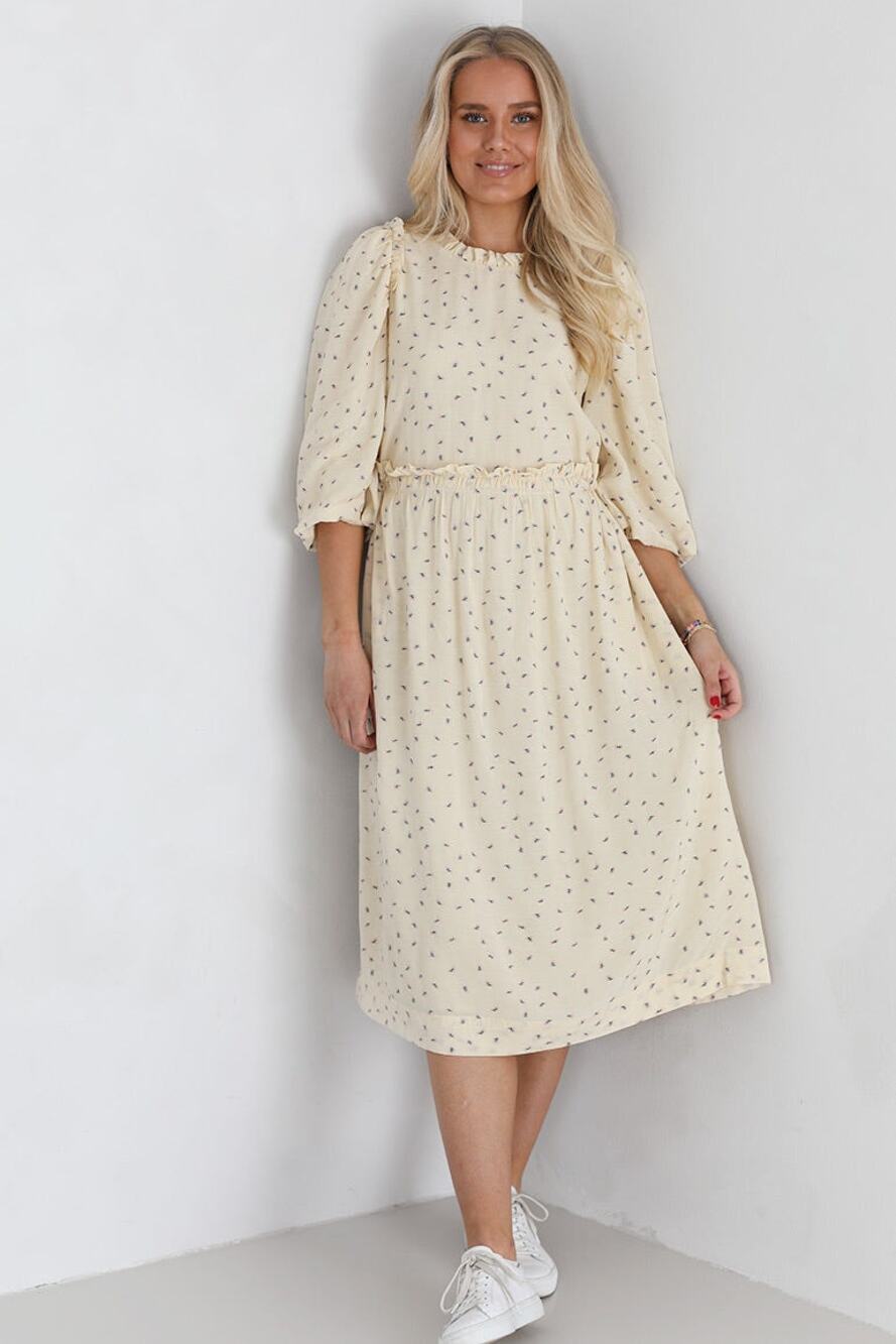 Munthe Curtis Cream Floral Embroidered Puff Sleeve Cottagecore Prairie Dress 6